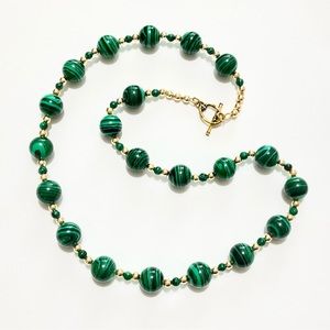 Necklace - Malachite Beads - Green & Gold